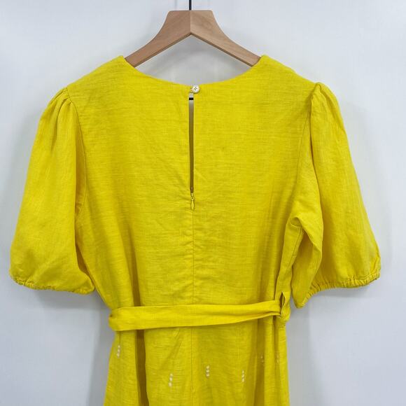Place Nationale Daloa Linen Wrap-Front Embroidered Romper in Yellow Size 2 NWT - Picture 4 of 10